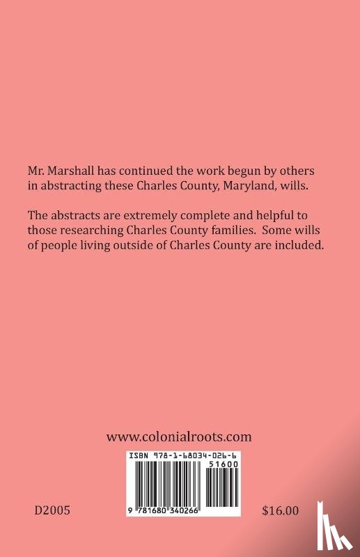 Marshall, Michael R - Charles County, Maryland, Wills 1818-1825