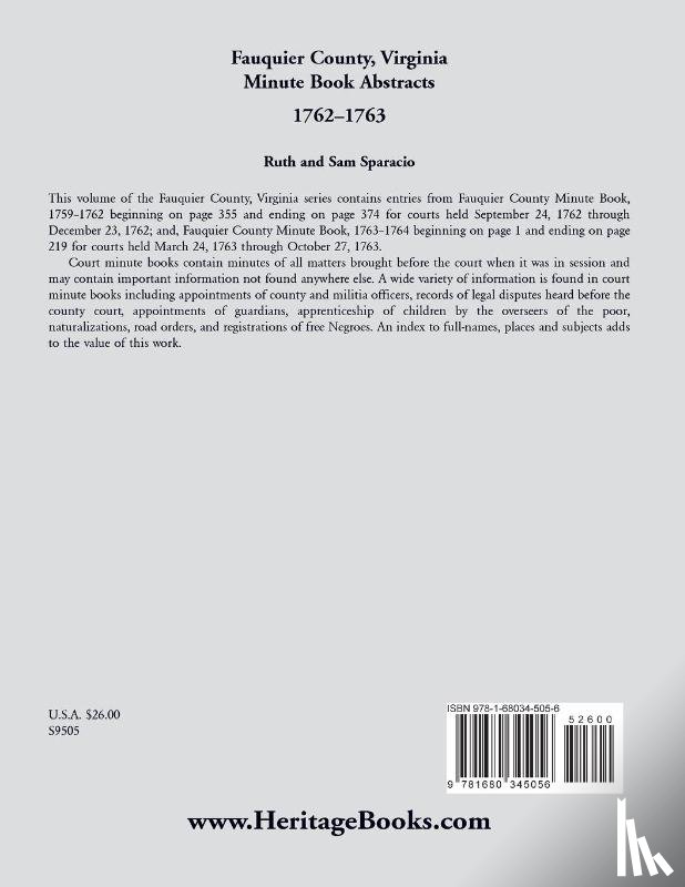 Sparacio, Ruth - Fauquier County, Virginia Minute Book Abstracts 1762-1763
