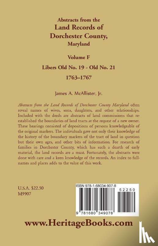 McAllister, James A - Abstracts from the Land Records of Dorchester County, Maryland, Volume F