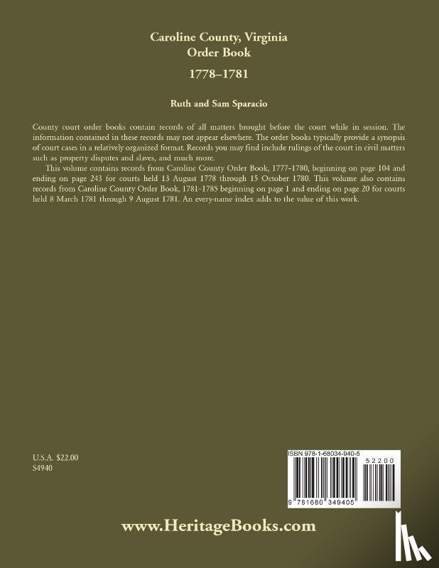 Sparacio, Ruth - Caroline County, Virginia Order Book, 1778-1781
