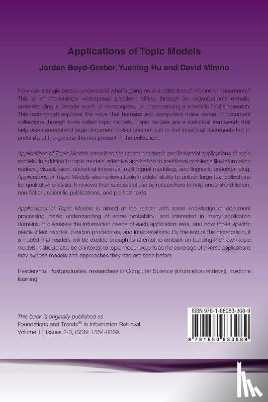 Boyd-Graber, Jordan, Hu, Yuening, Minmo, David - Applications of Topic Models