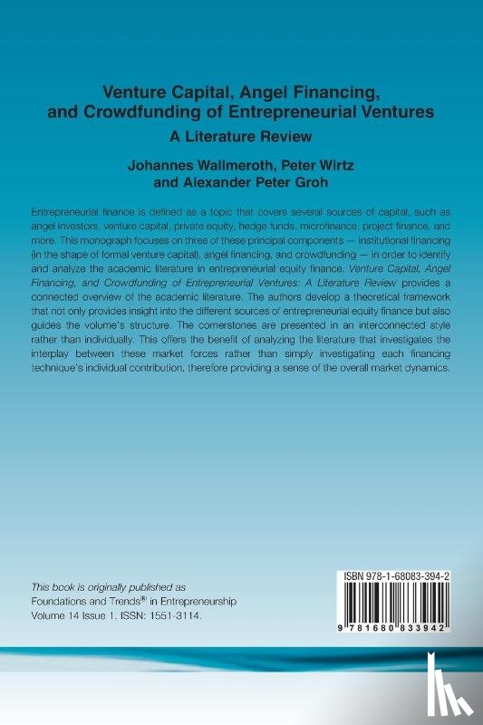 Wallmeroth, Johannes, Wirtz, Peter, Groh, Alexander Peter - Venture Capital, Angel Financing, and Crowdfunding of Entrepreneurial Ventures