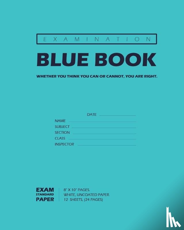 Bigidea, Inc - Examination Blue Book, Wide Ruled, 12 Sheets (24 Pages), Blank Lined, Write-in Booklet (Royal Blue)