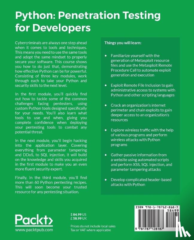 Duffy, Christopher, Mohit, Buchanan, Cameron, Ip, Terry - Python: Penetration Testing for Developers