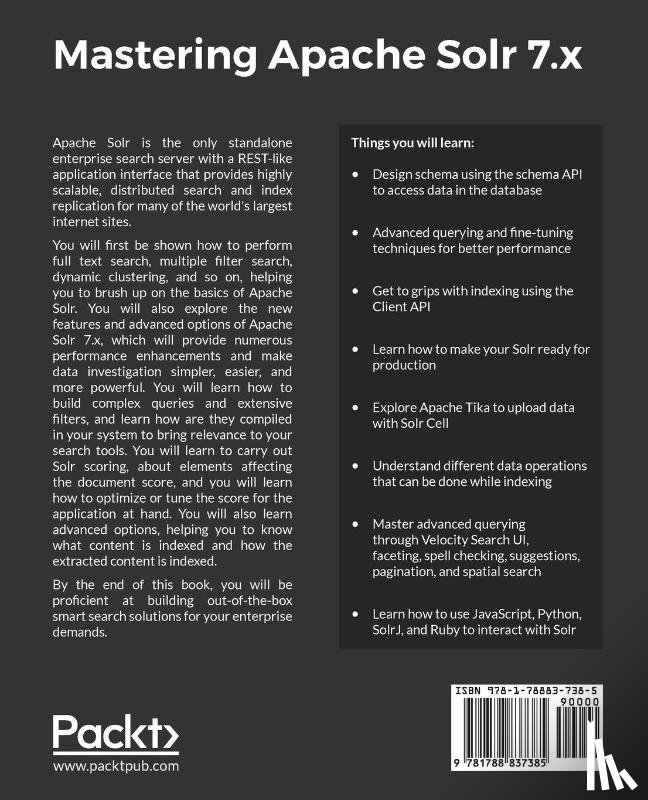 Nair, Sandeep, Mehta, Chintan, Vasoya, Dharmesh - Mastering Apache Solr 7.x