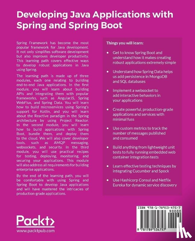 Oliveira, Claudio Eduardo de, Turnquist, Greg L., Antonov, Alex - Developing Java Applications with Spring and Spring Boot