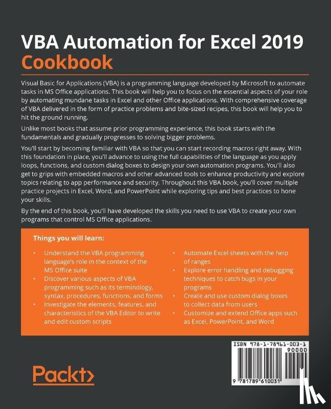 Van Niekerk, Mike - VBA Automation for Excel 2019 Cookbook