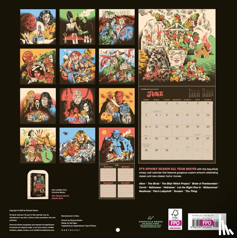 Diseno, Ricardo - Classic Horror Movies 2026 Wall Calendar
