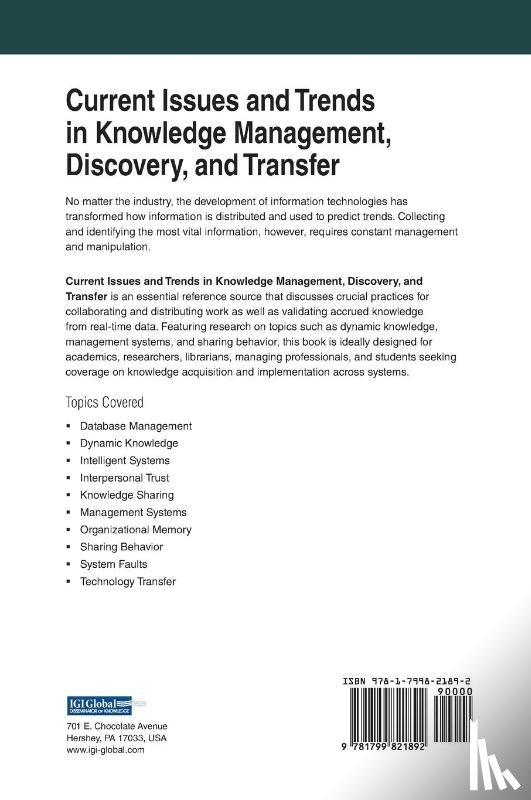  - Current Issues and Trends in Knowledge Management, Discovery, and Transfer