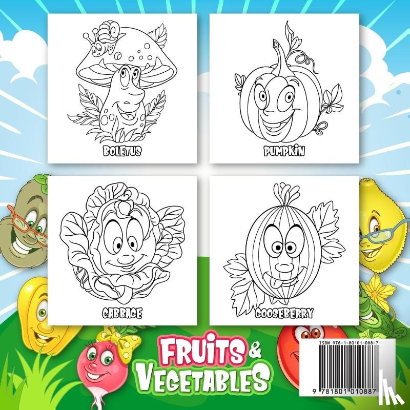 Brooks, Oliver - FRUITS & VEGETABLES Coloring Book for Kids