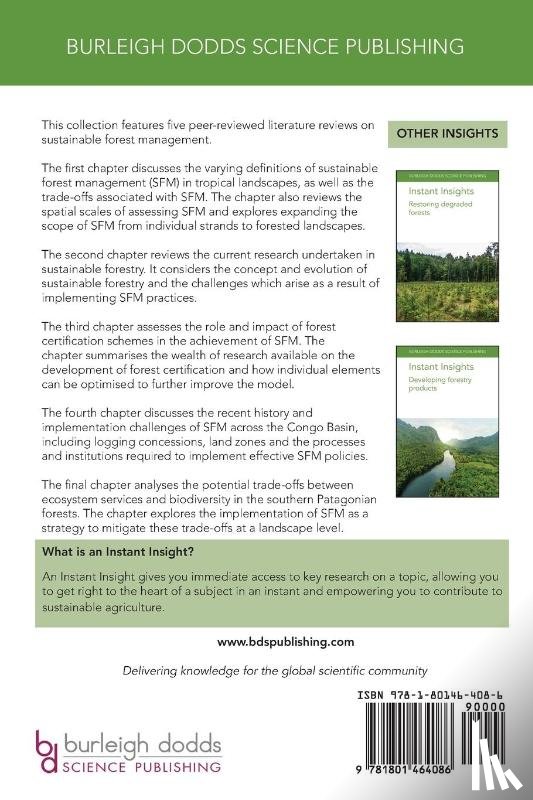 Putz, Prof Francis E. (University of Florida-Gainesville (United States)), Cellini, Dr Juan Manuel (Universidad Nacional de la Plata (UNLP) (Argentina)), Thompson, Dr Ian D. (Thompson Forest Ltd.-Kelowna (Canada)) - Instant Insights: Sustainable Forest Management