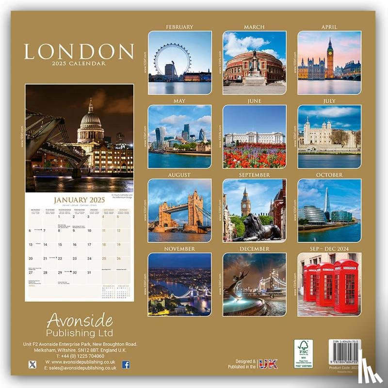 Avonside Publishing Ltd - London Calendar 2025 Square Travel Wall Calendar - 16 Month