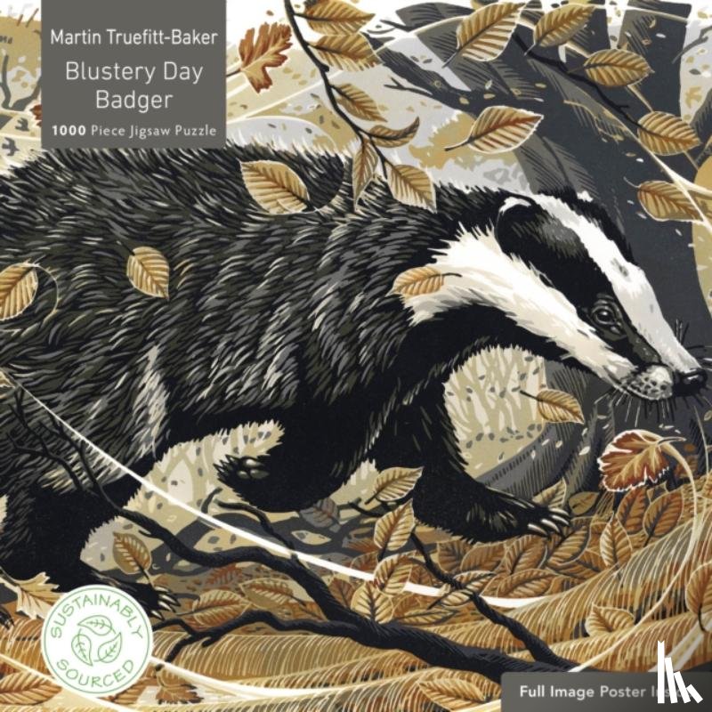 Flame Tree Studio - Adult Sustainable Jigsaw Puzzle Martin Truefitt-Baker: Blustery Day Badger