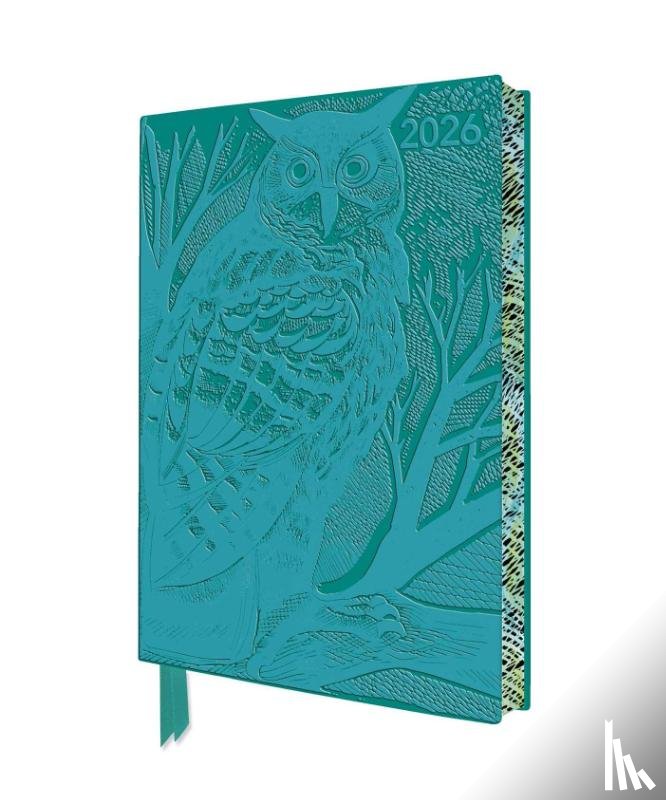 Flame, Tree - Angela Harding: Long Eared Owl 2026 Artisan Art Vegan Leather Diary Planner - Page to View with Notes