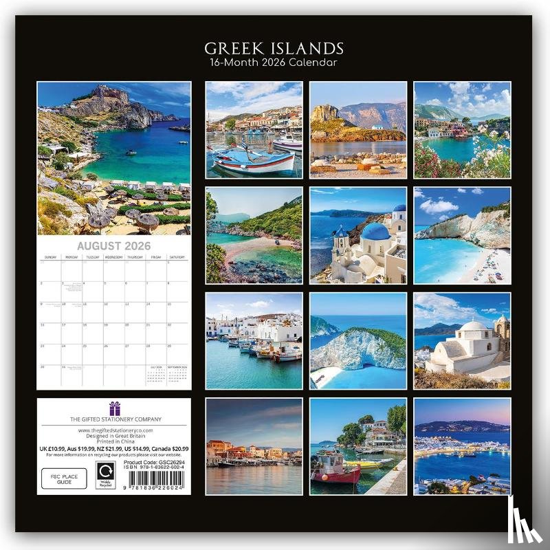 Gifted Stationery Co. Ltd - Greek Islands - Griechische Inseln 2026 - 16-Monatskalender