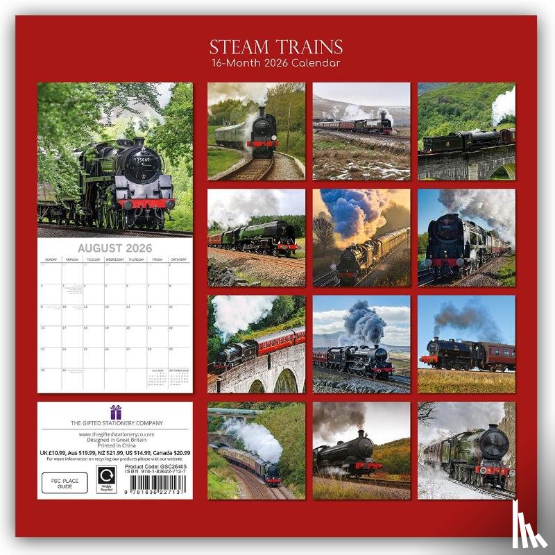 Gifted Stationery Co. Ltd - Steam Trains - Dampfeisenbahnen 2026 - 16-Monatskalender
