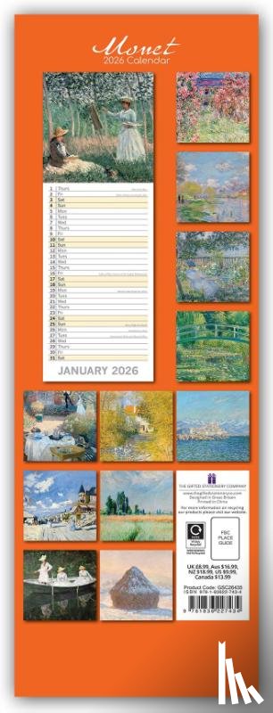 Gifted Stationery Co. Ltd - Monet - Claude Monet - Slimline-Kalender 2026