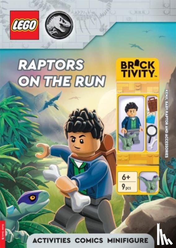 LEGO®, Buster Books - LEGO® Jurassic World™: Raptors on the Run Activity Book (with Kenji minifigure, baby raptor and accessories)