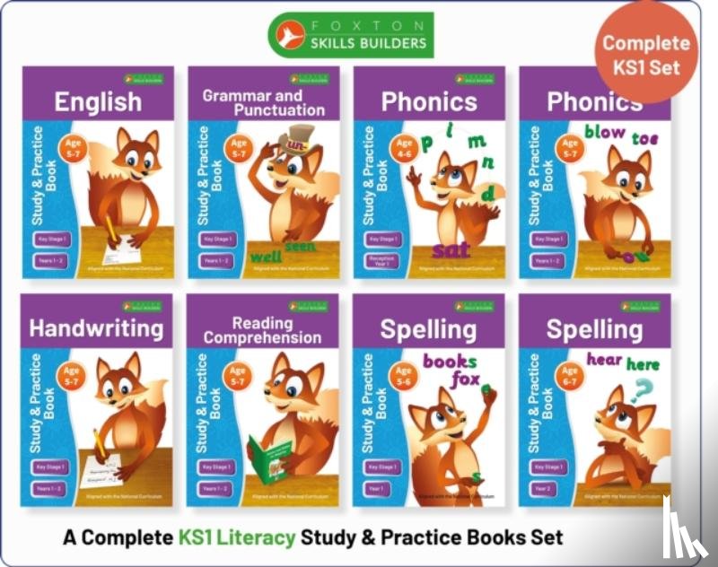 Books, Foxton - Complete Key Stage 1 Literacy Study & Practice Books - 8-book bundle! English, Phonics, Spelling, Handwriting, Reading Comprehension for AGES 4 - 7
