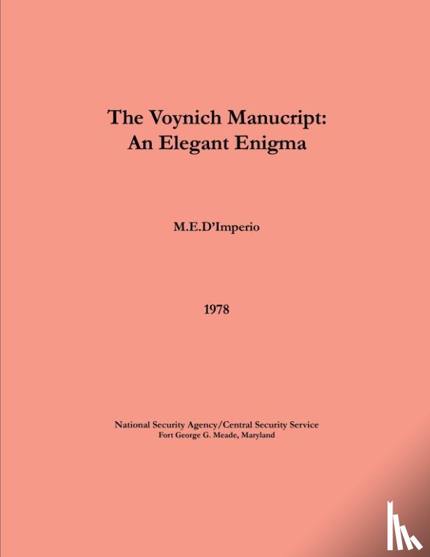 D'Imperio, M E - The Voynich Manuscript - An Elegant Enigma