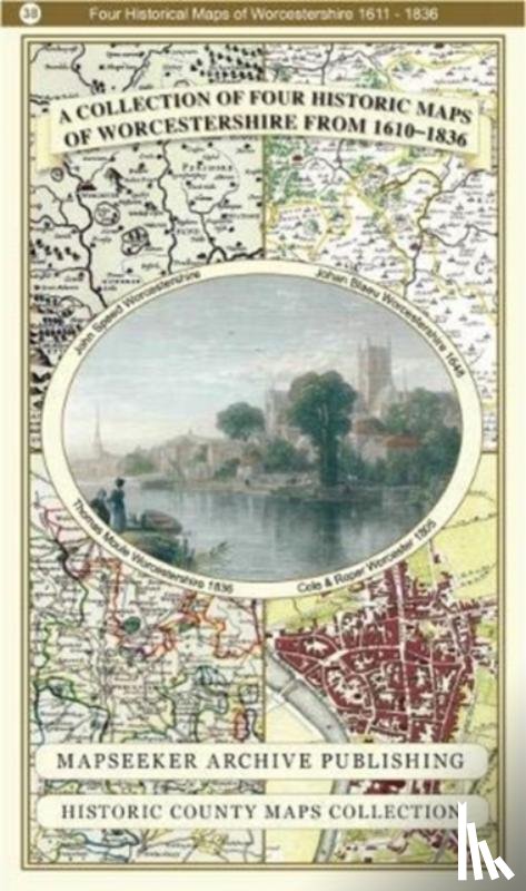  - Worcestershire 1610 - 1836 - Fold Up Map that features a collection of Four Historic Maps, John Speed's County Map 1610, Johan Blaeu's County Map of 1648, Thomas Moules County Map of 1836 and Cole and Roper's Plan of the City of Worcester 1805. The 