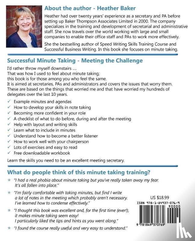 Baker, Heather - Successful Minute Taking and Writing - How to Prepare, Organize and Write Minutes of Meetings and Agendas - Learn to Take Notes and Write Minutes of Meetings - Your Role as the Minute Taker and How You