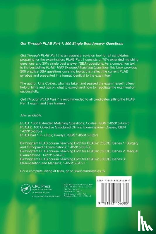 Coales, Una F - Get Through PLAB Part 1: 500 Single Best Answer Questions