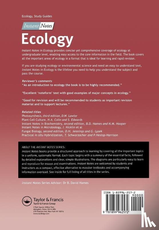 MacKenzie, Aulay (University of Essex, Ball, Andy (University of Essex, Virdee, Sonia (University of Essex - BIOS Instant Notes in Ecology