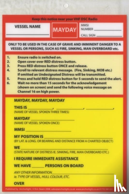Dearn, Robert - VHF DSC Mayday Procedure Card
