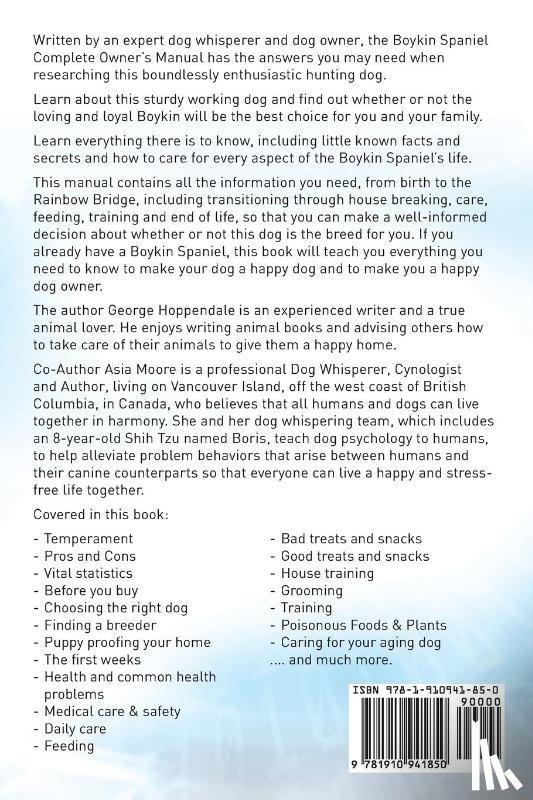 Hoppendale, George, Moore, Asia - Boykin Spaniel. Boykin Spaniel Dog Complete Owners Manual. Boykin Spaniel book for care, costs, feeding, grooming, health and training.