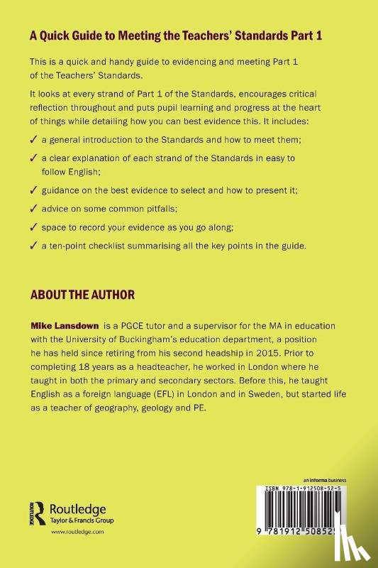 Lansdown, Mike - A Quick Guide to Meeting the Teachers' Standards Part 1