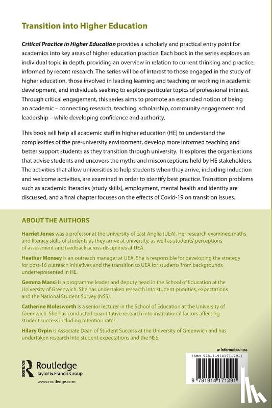 Jones, Harriet, Orpin, Hilary, Mansi, Gemma, Molesworth, Catherine - Transition into Higher Education