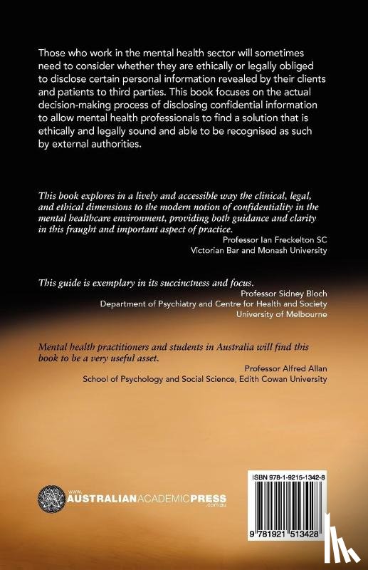 Kampf, Annegret, McSherry, Bernadette, Ogloff, James, Rothschild, Alan - Confidentiality for Mental Health Professionals