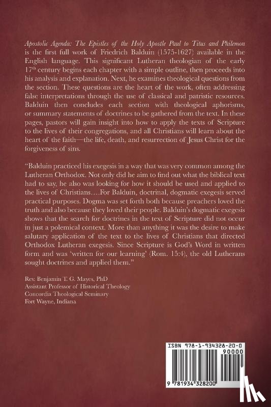 Balduin, Friedrich - Apostolic Agenda