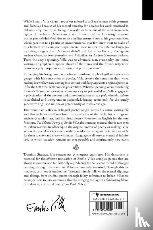 Villa, Emilio - The Selected Poetry of Emilio Villa