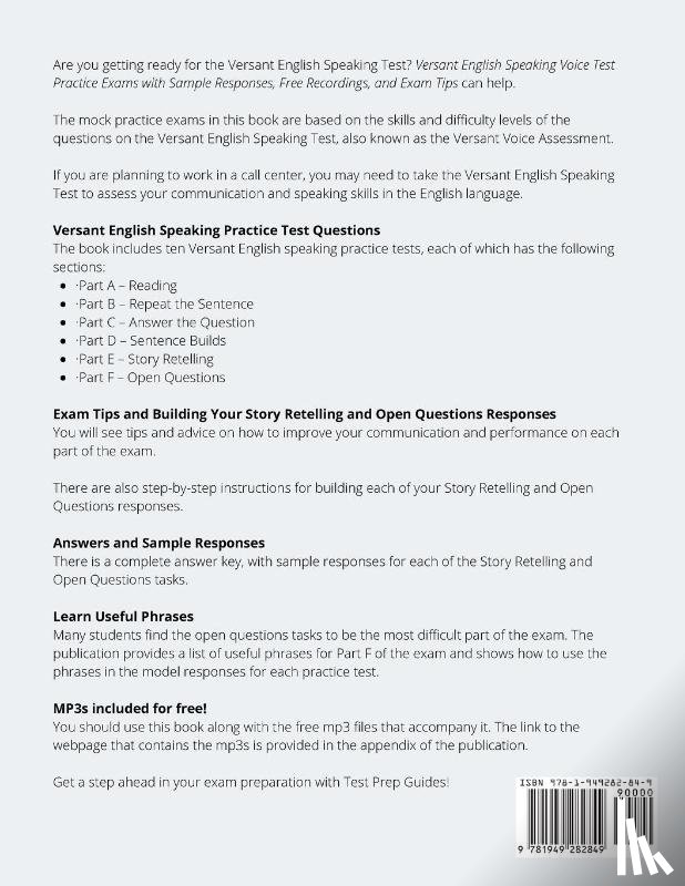 Test Prep Guides - Versant English Speaking Voice Test Practice Exams with Sample Responses, Free Recordings, and Exam Tips