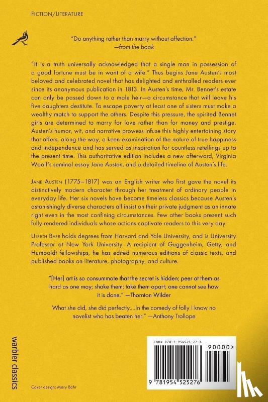 Austen, Jane, Baer, Ulrich, Woolf, Virginia - Pride and Prejudice (Warbler Classics)