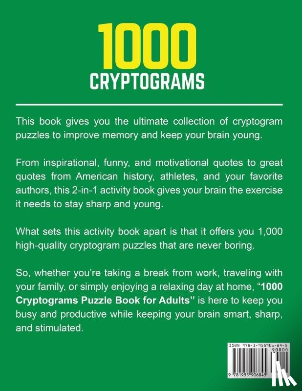 Ellis, Stephen J. - 1000 Cryptograms Puzzle Book for Adults (2 Books in 1) - The Ultimate Collection of Large Print Cryptogram Puzzles to Improve Memory and Keep Your Brain Young