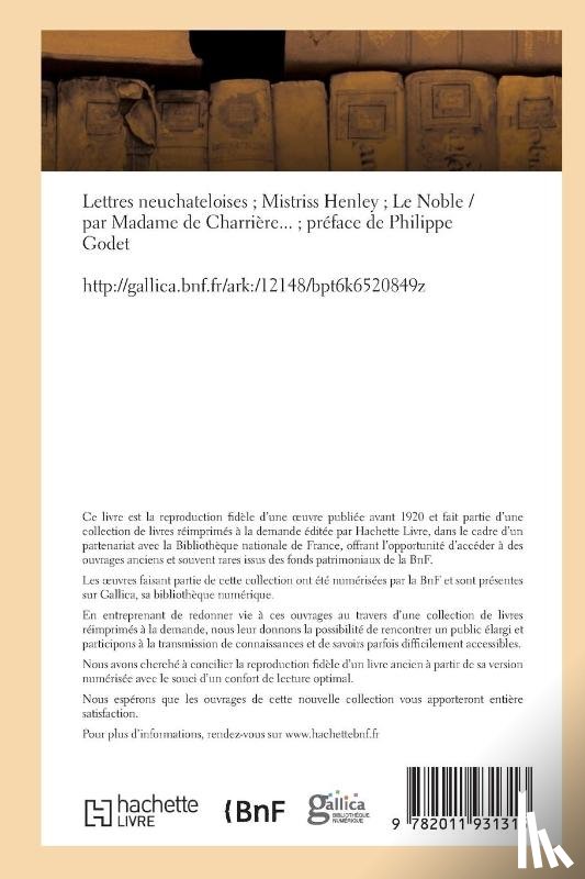 de Charriere-I - Lettres Neuchateloises Mistriss Henley Le Noble