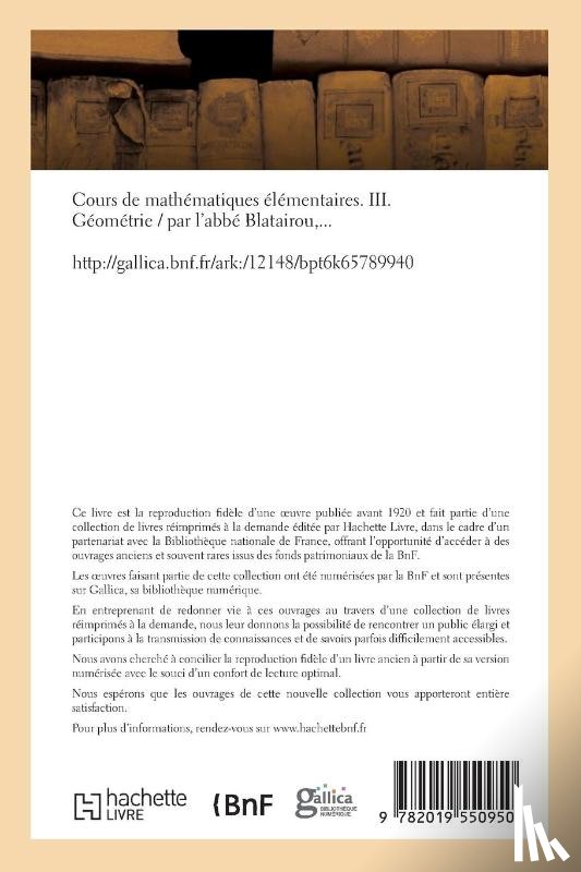 Blatairou - Cours de Mathematiques Elementaires. Geometrie Tome 3