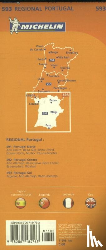  - Michelin Wegenkaart 593 Portugal Zuid - Algarve