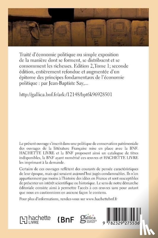 Say, Jean-Baptiste - Traite d'Economie Politique. 2e Edition. Tome 1