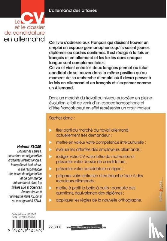 Klose, Helmut - Le CV et le dossier de candidature en allemand