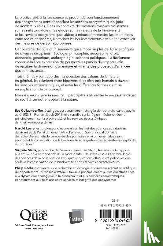 Roche, Philip, Geijzendorffer, Ilse, Levrel, Harold - Roche, P: Valeurs de la biodiversité et services écosystémiq