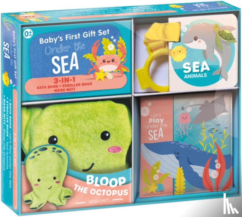 Crackboom! Books - Baby's First Gift Set Under the Sea: Soft Baby Wash Mitt for Toddlers 1-3, Stroller Book, Waterproof Bath Books - Best Newborn Baby Gifts