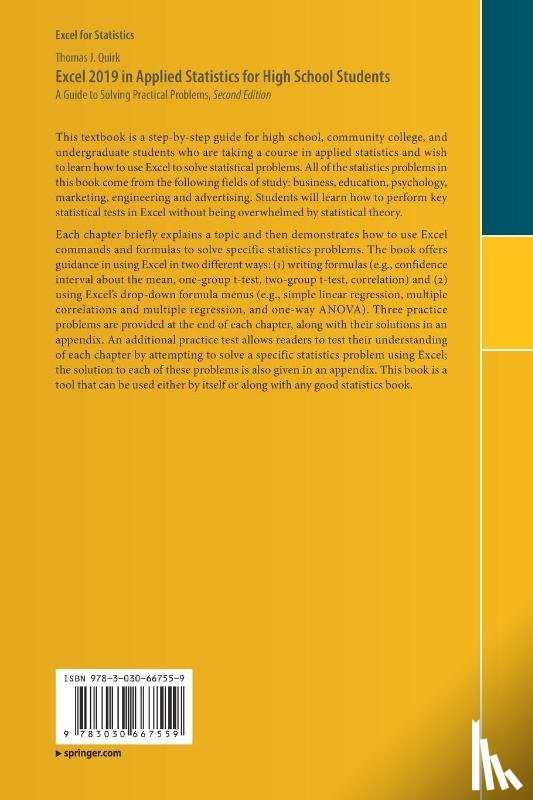 Quirk, Thomas J. - Excel 2019 in Applied Statistics for High School Students