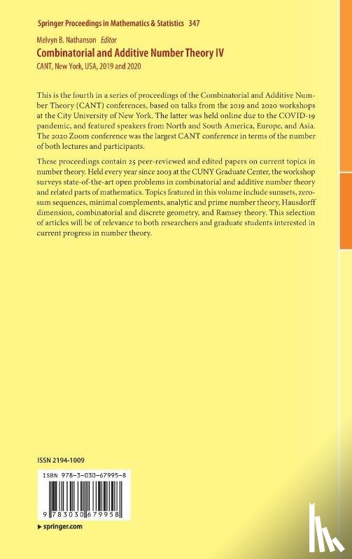  - Combinatorial and Additive Number Theory IV