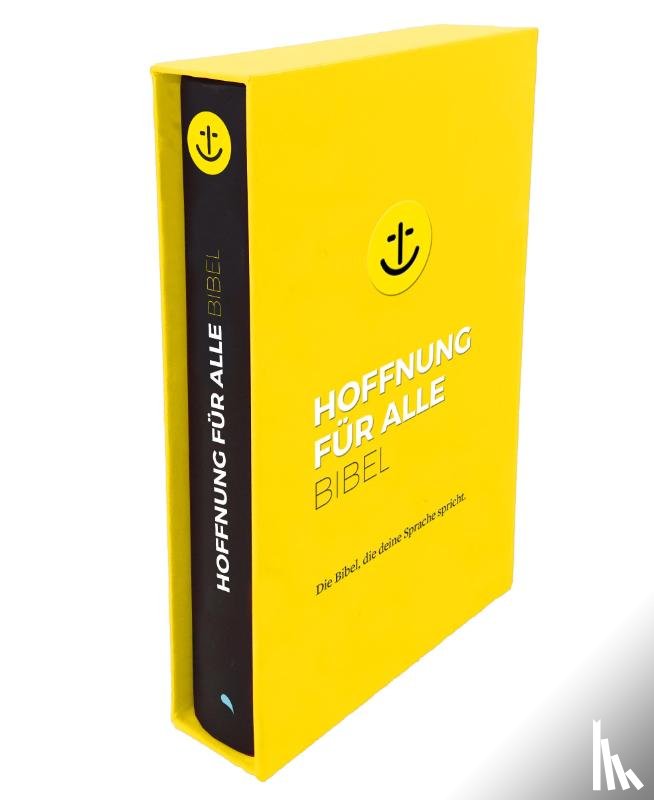  - Hoffnung für alle. Die Bibel - "Black Hope Geschenkbibel" - Großformat mit Loch-Stanzung im gelben Schuber
