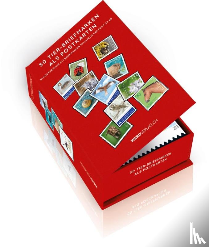  - Postkartenbox 50 Tier-Briefmarken als Postkarten