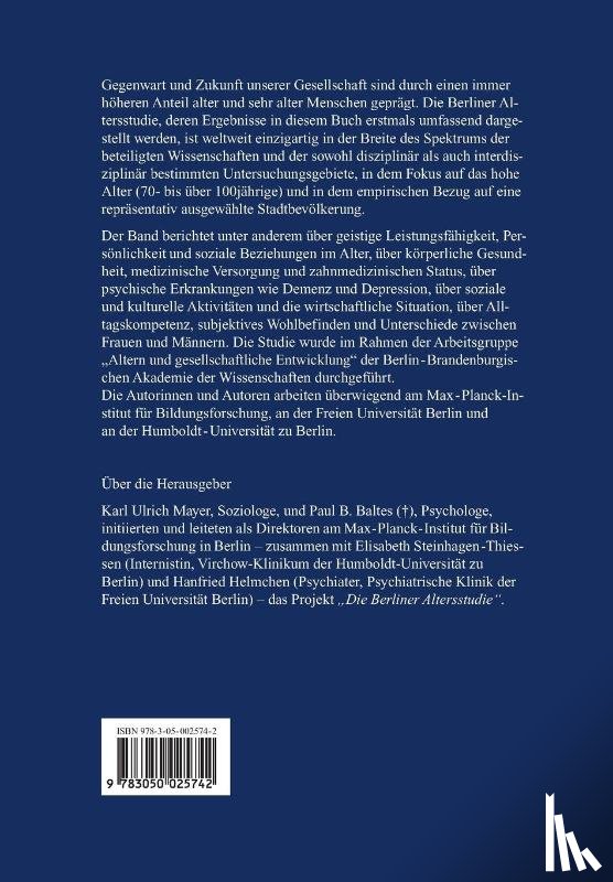 VCH - Die Berliner Altersstudie Ein Projekt Der Berlin- Brandenburgischen Akademie Der